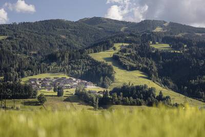 Aerial view of mountains and Alps Resorts Mountain resort Hauser Kaibling in the Alps