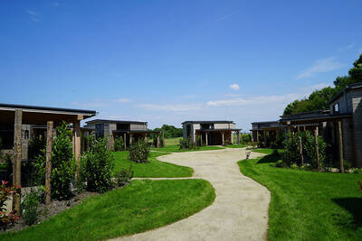 Holiday homes on an avenue at the EuroParcs Kagerplassen holiday park