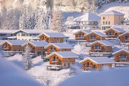 Aerial photo taken in winter of Alps Resorts Bergeralm Chalets